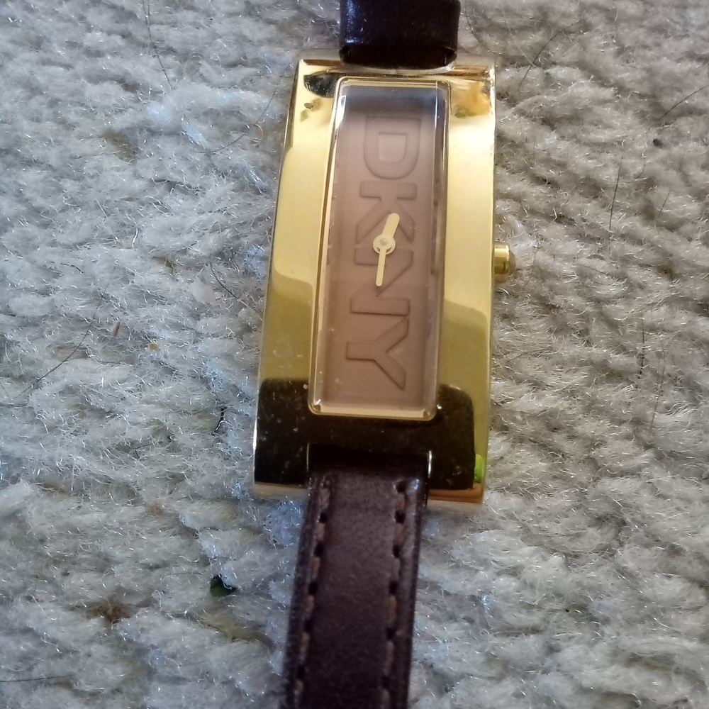 Dkny Brown Leather Band With Gold Accent Watch